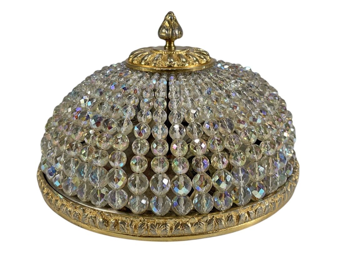 Vintage Gilt Metal Crystal Beaded Ceiling Fixture (1 of 5)