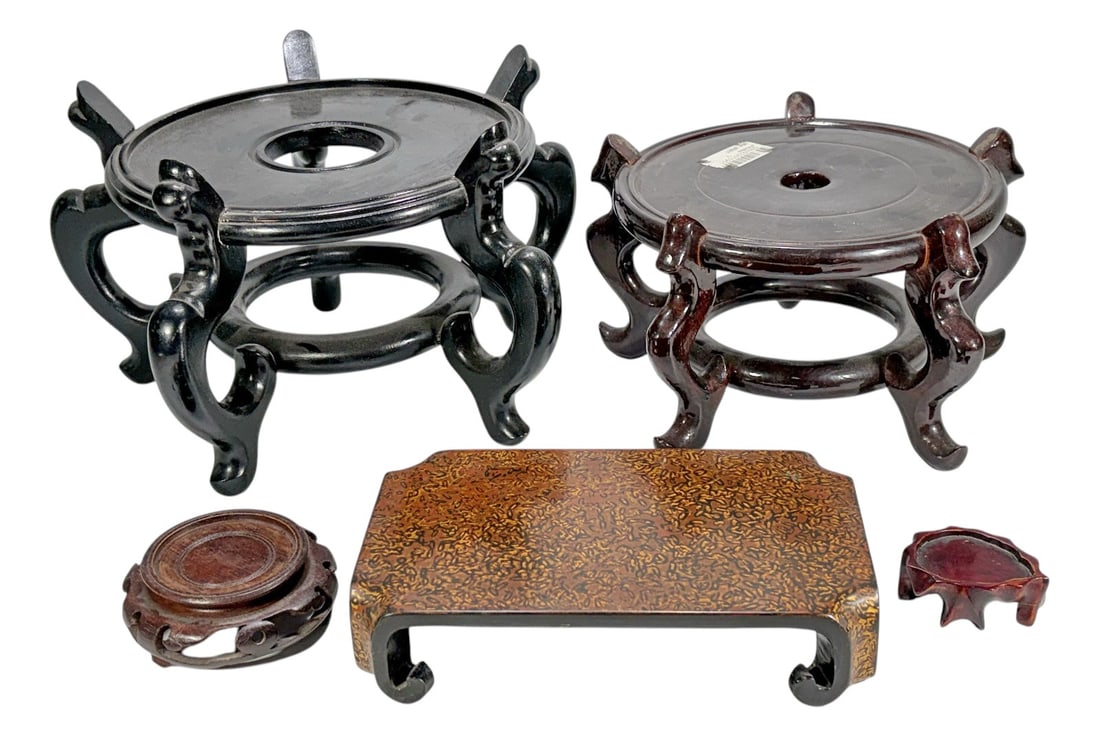 Oriental Hardwood Display Stands Pedestal 5pc LOT (1 of 5)