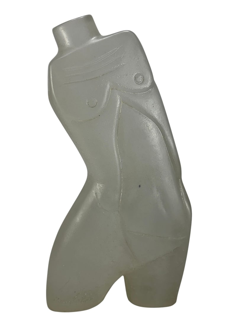 Daum France Kouros Frosted Nude Torso Sculpture: Limited edition Kouros nude torso sculpture by Daum France. Executed in frosted white pate-de-verre style art glass with a stylized male form inspired by classical Greek sculpture. The figure features