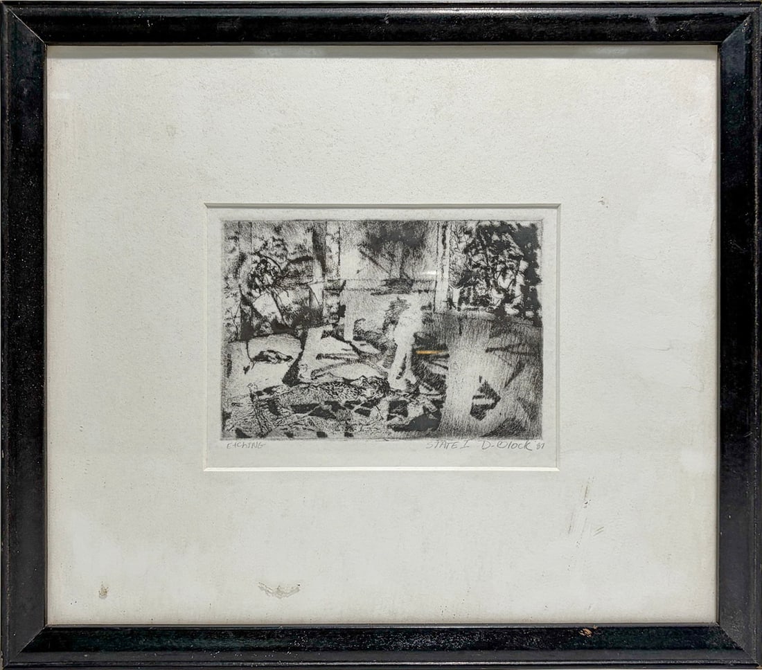 Signed Abstract Figural Composition Etching, 1987 - 2