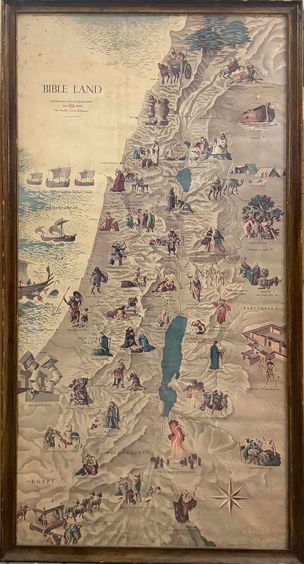 1957 Bible Land Religious Map Print in Wood Framed (1 of 5)