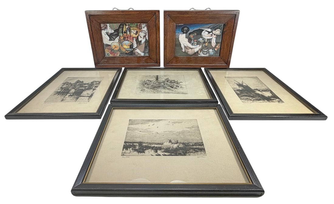 Assorted Framed Prints & Etchings Art 6pc LOT (1 of 7)