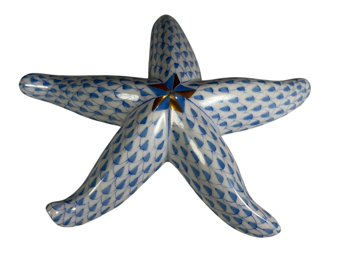 Herend Hungary Blue Fishnet Starfish Porcelain Fig (1 of 5)