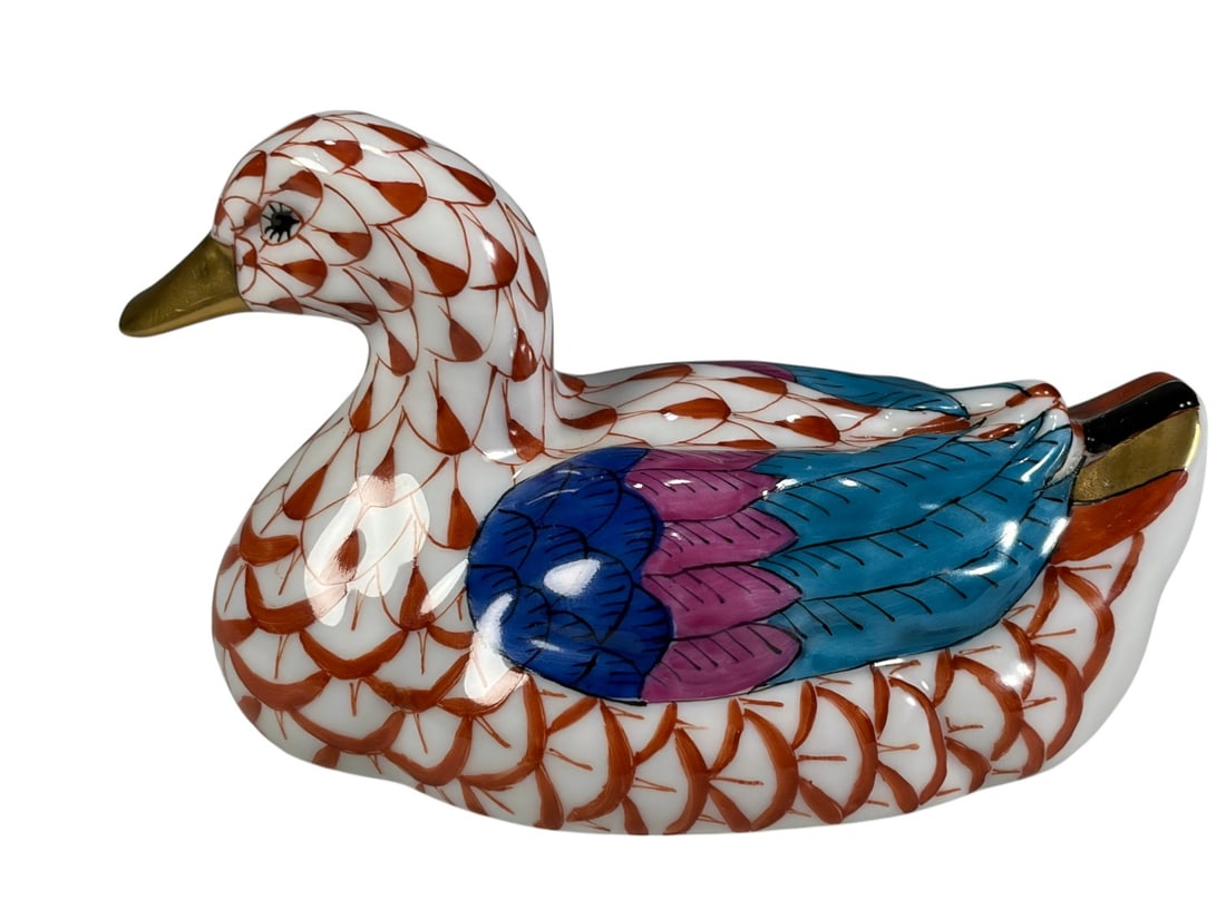 Herend Fishnet Porcelain Miniature Duck Figurine (1 of 4)