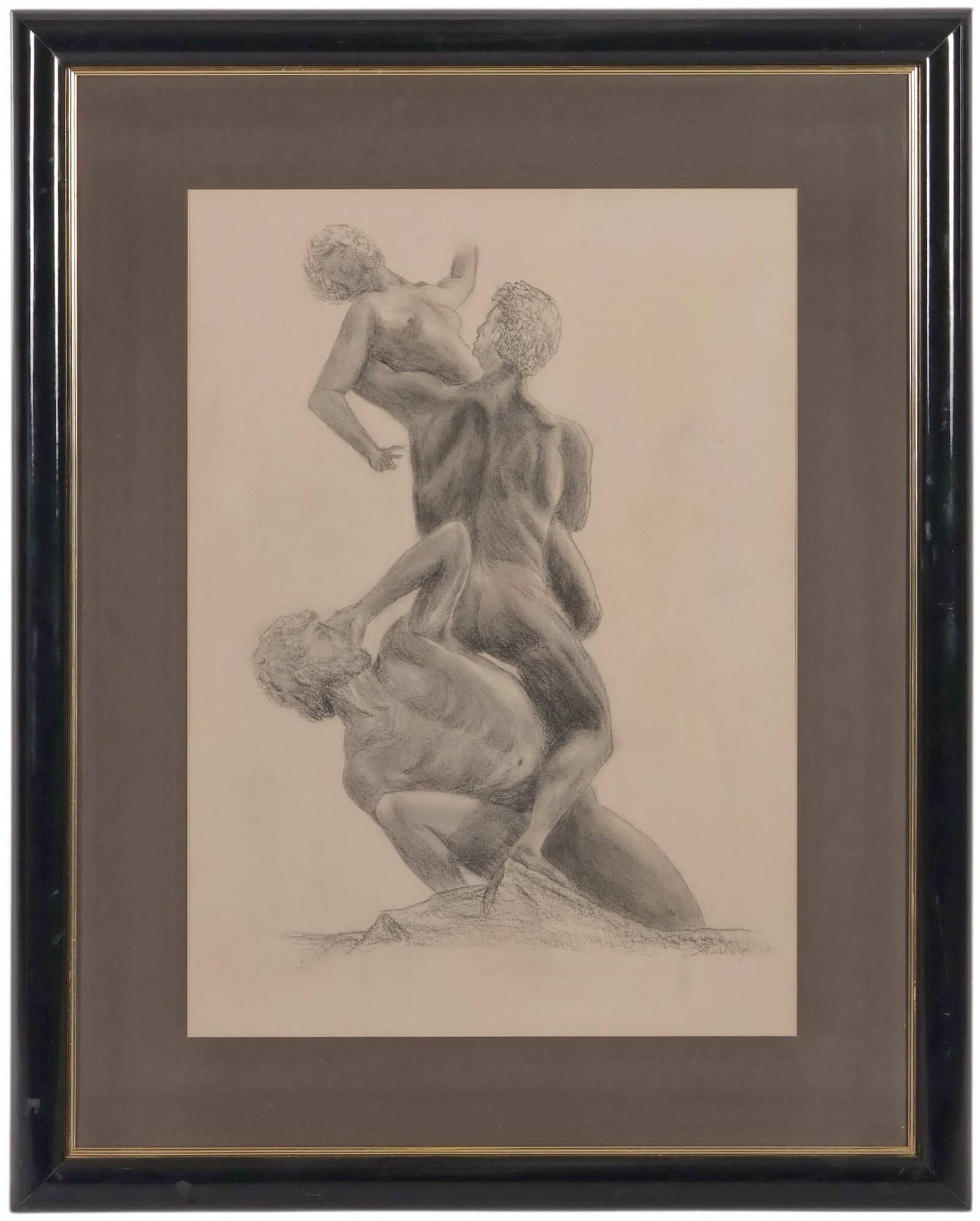 Three Dynamic Nudes Graphite Composition SIGNED