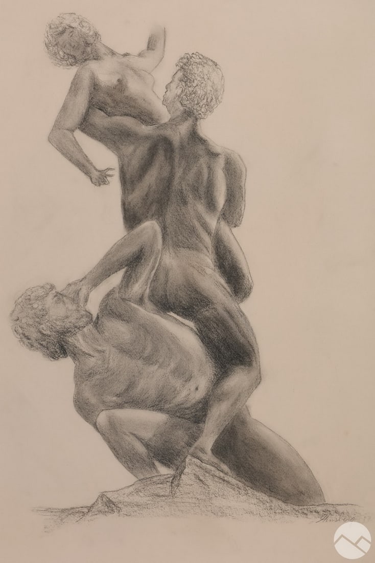 Three Dynamic Nudes Graphite Composition SIGNED - 2
