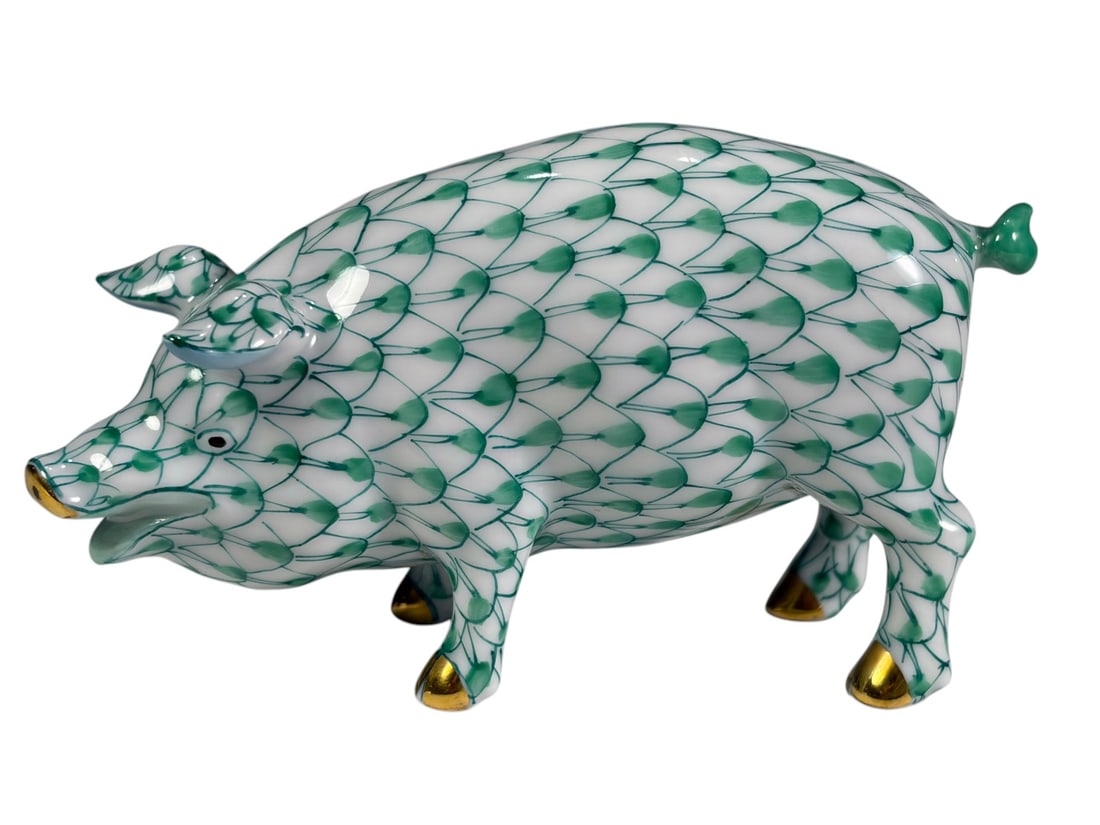 Herend Hungary Fishnet Standing Green Pig Figurine (1 of 5)