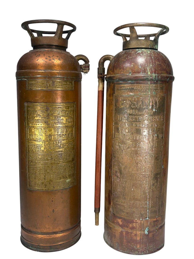 Pair of Early Antique Copper Fire Extinguishers (1 of 8)
