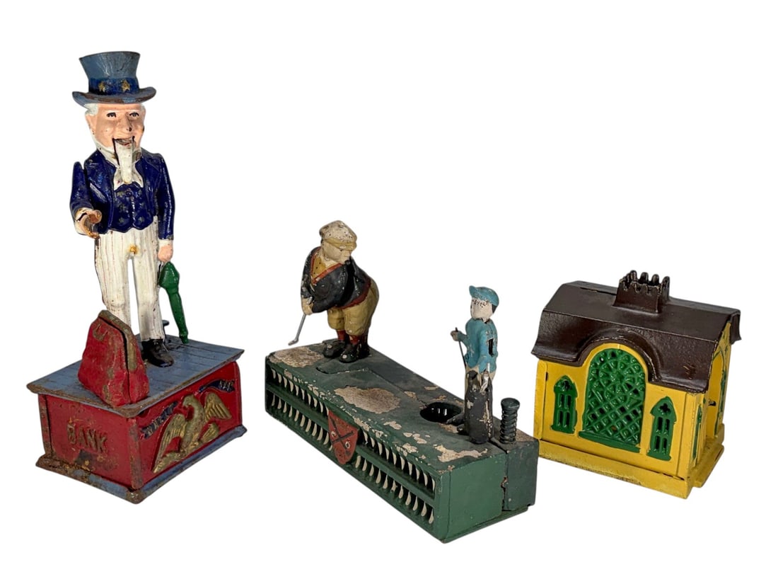 Antique Cast Iron Mechanical Coin Banks 3pc LOT (1 of 4)