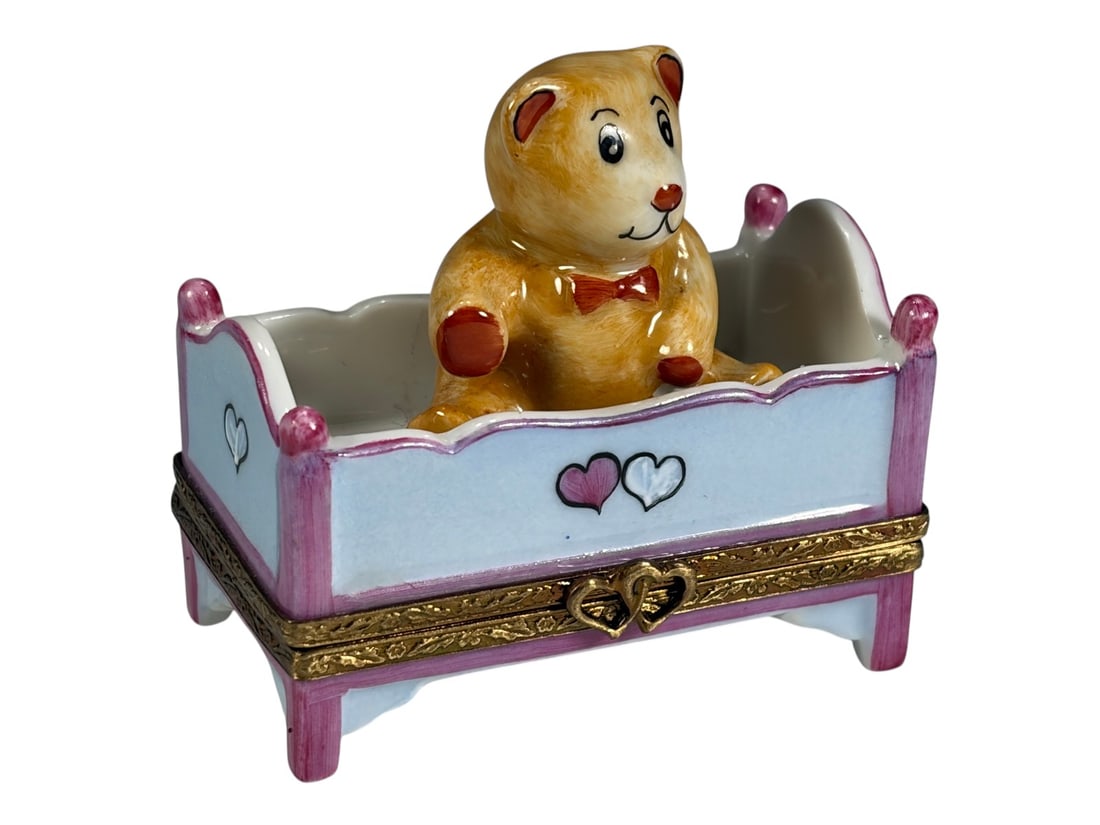Limoges Teddy Bear Crib Porcelain Trinket Box (1 of 6)