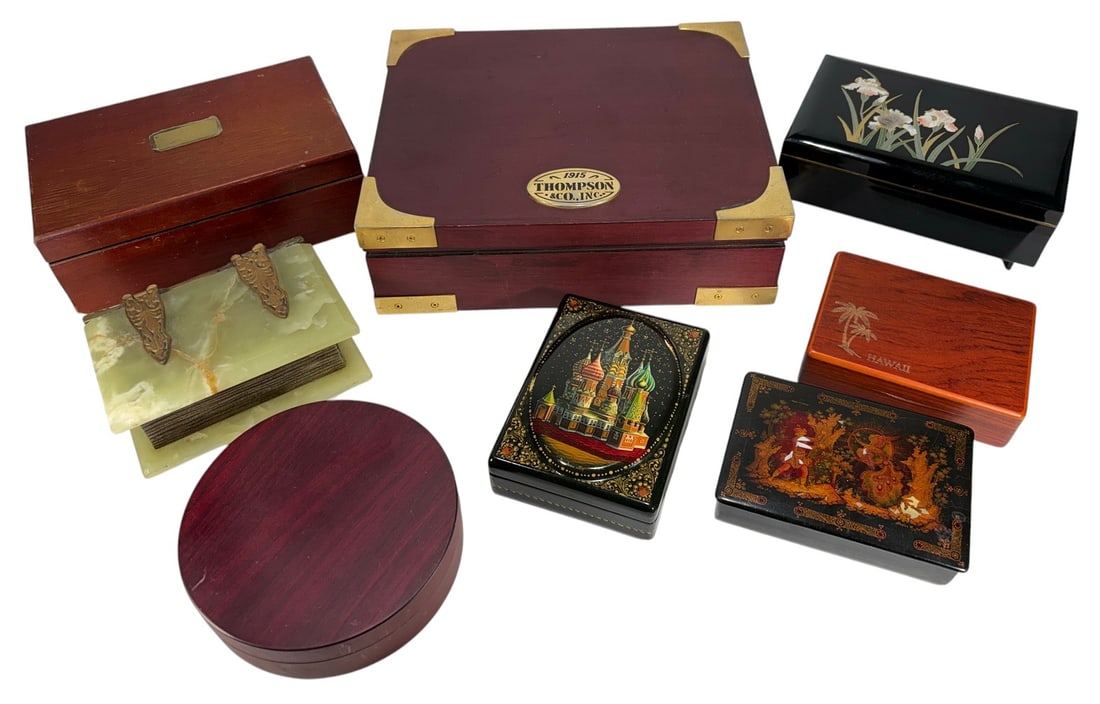 Assorted Wood, Onyx & Lacquer Storage Boxes 8pcs (1 of 4)