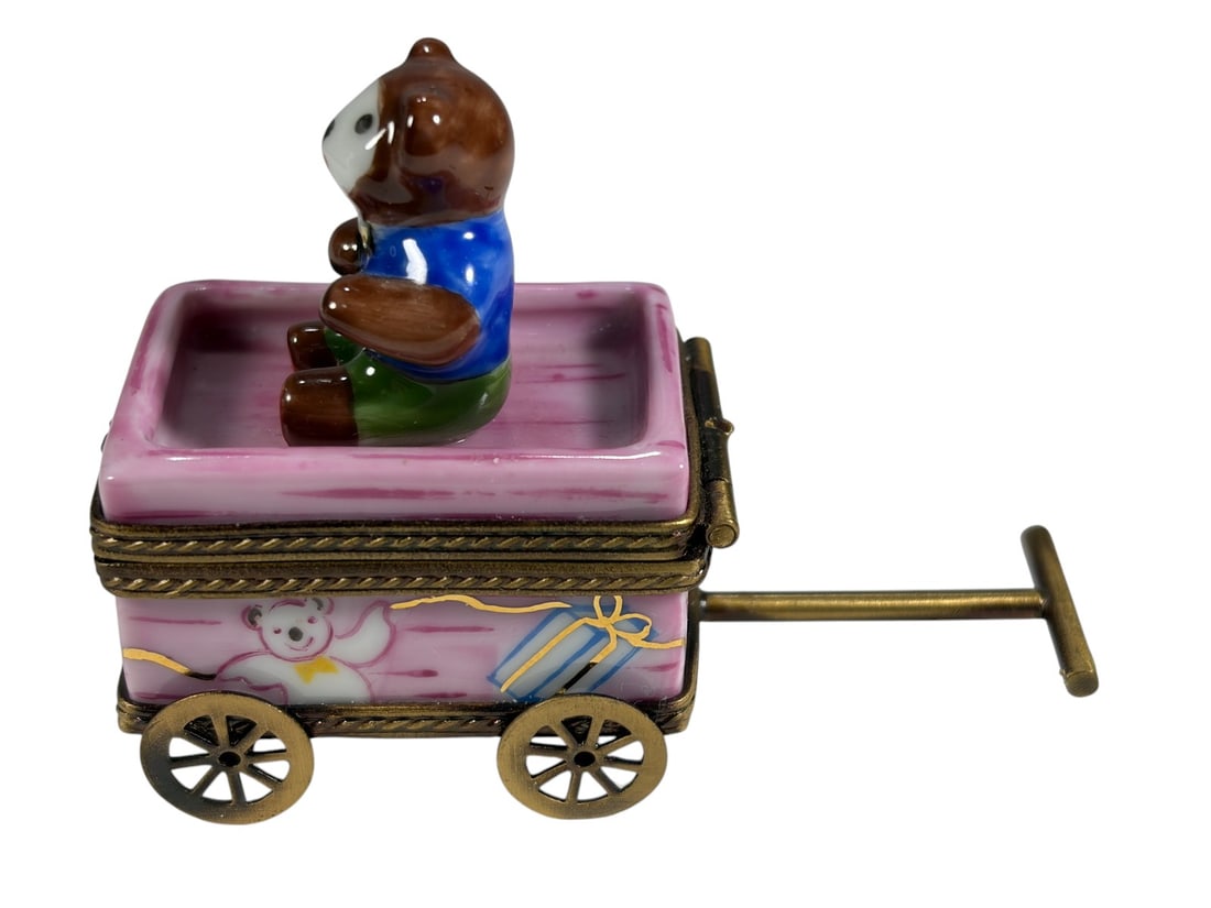 Limoges France Teddy Bear Pull Wagon Trinket Box (1 of 5)
