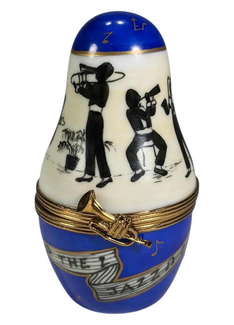 Limoges Porcelain Trumpet Musician Trinket Box (1 of 4)