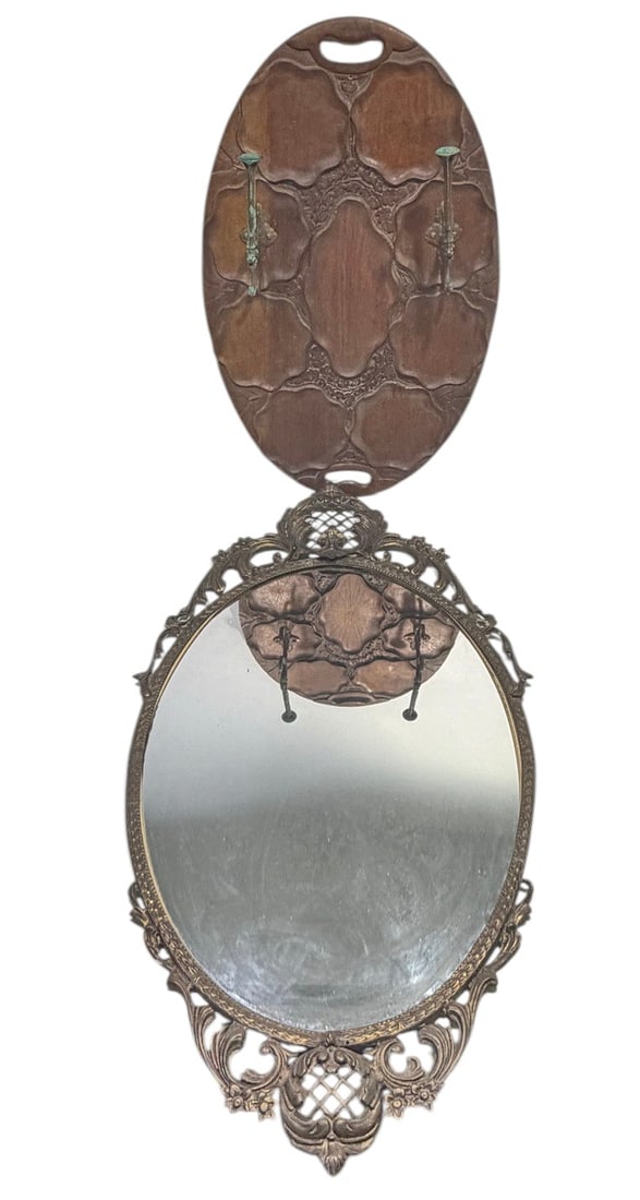 Art Nouveau Hall Rack & Brass Framed Mirror 2pcs (1 of 5)