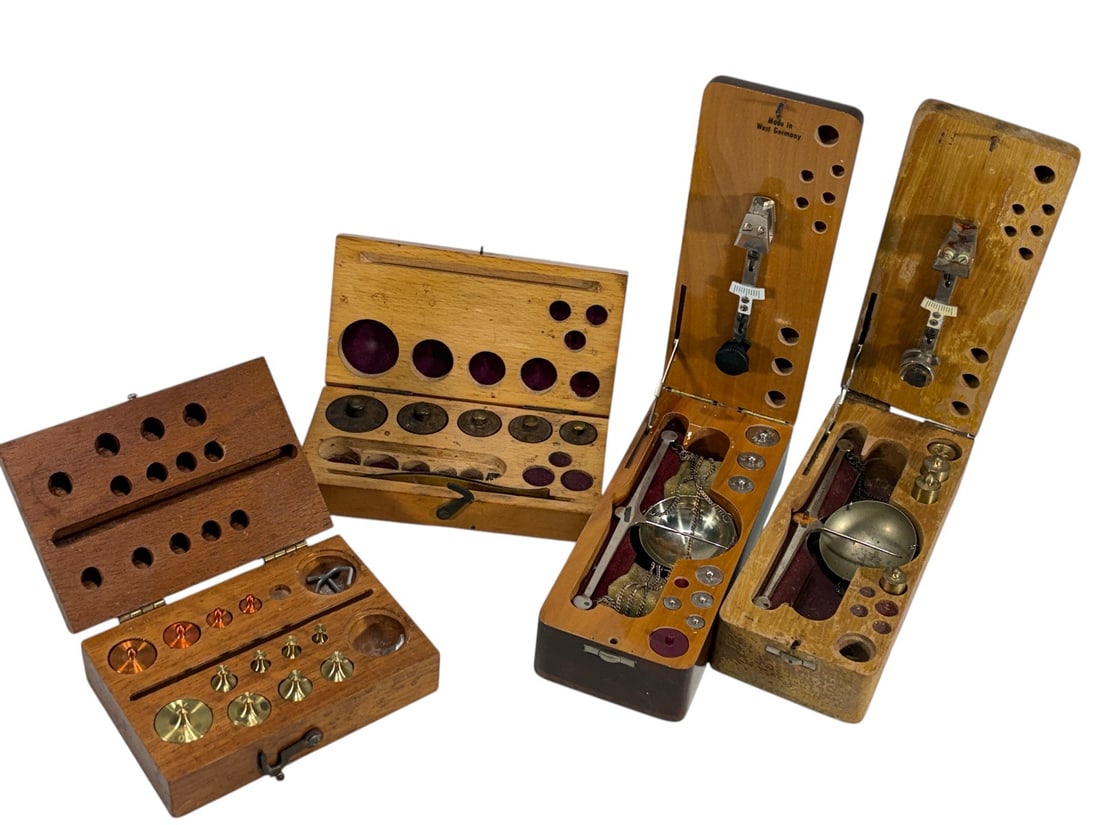 Balance Scale Sets w/ Weights in Wood Cases 4pcs (1 of 7)