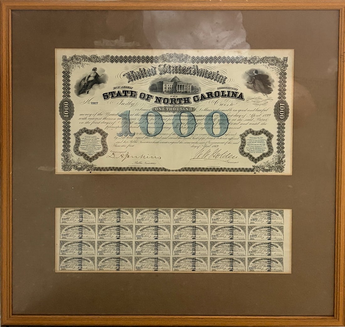 State of North Carolina Bond Certificate Display (1 of 2)
