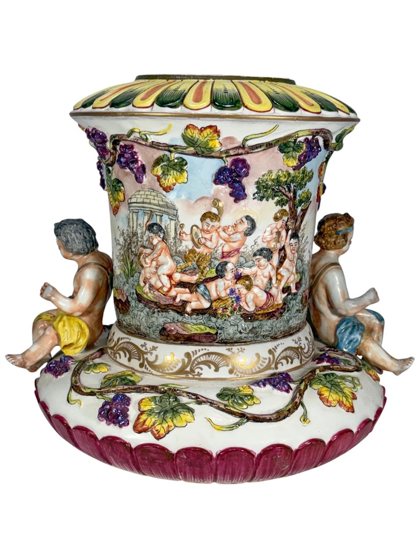 Large Capodimonte Style Figural Covered Urn Vase (1 of 7)