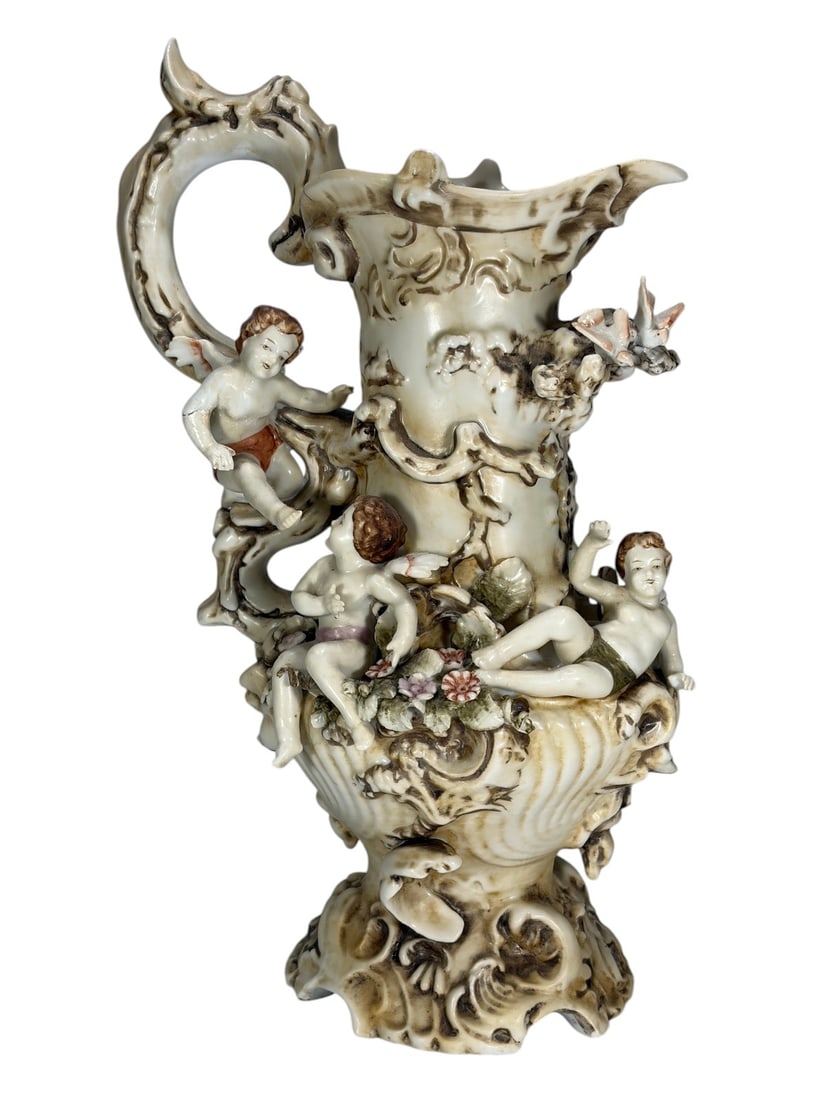 German Porcelain Cherub Figural Rococo Ewer Vase (1 of 7)