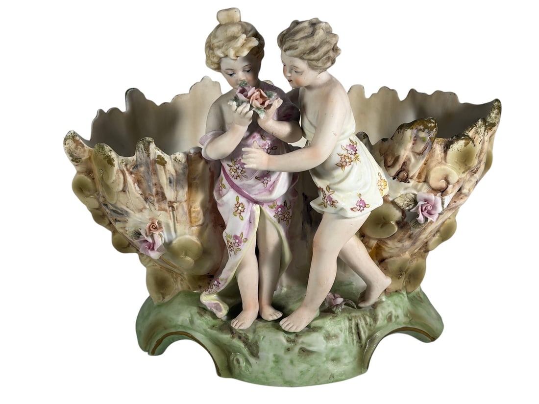 Colored Biscuit Porcelain Maiden Figure Sculpture (1 of 5)