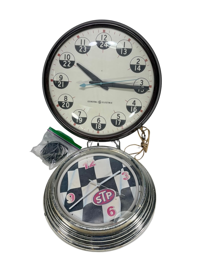 Vintage GE Military Time Wall Clock & STP Clock (1 of 5)
