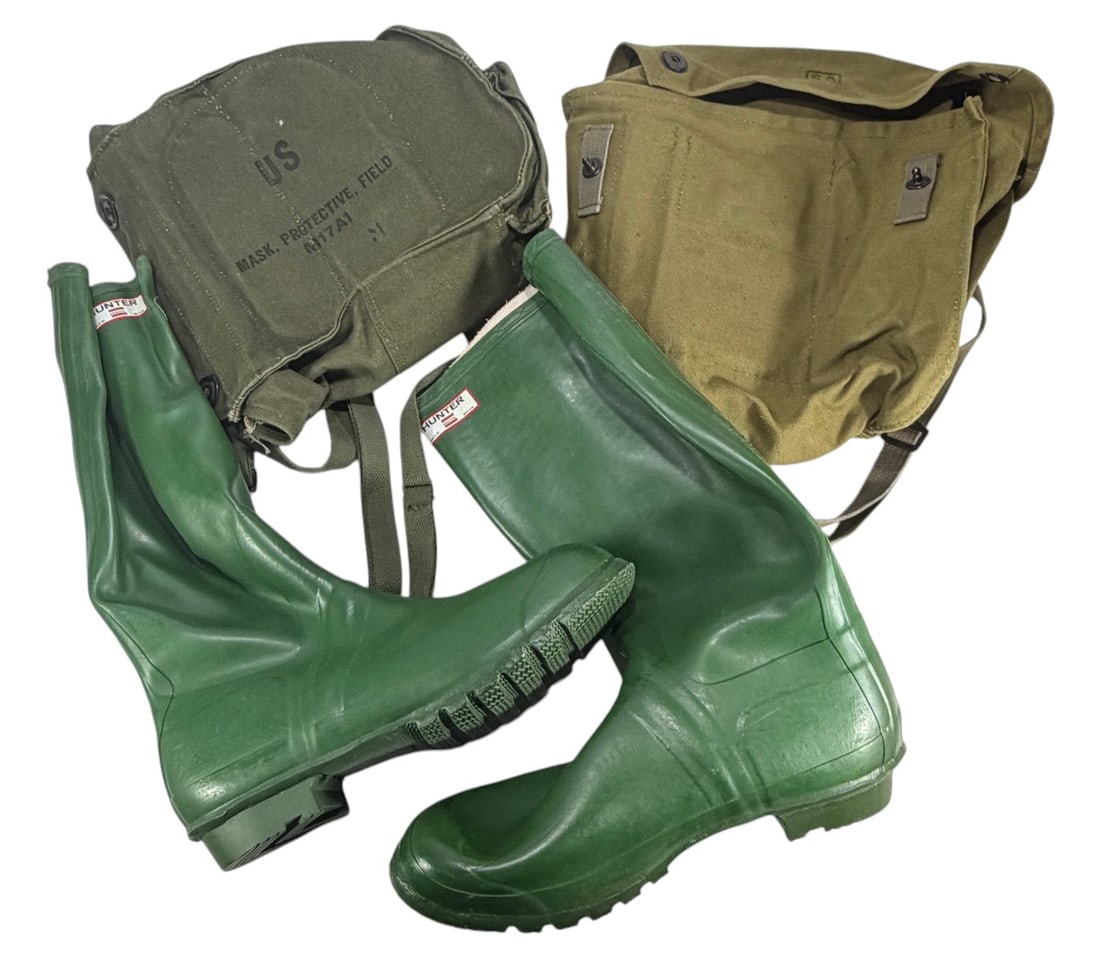 Military Gas Mask Carry Bags & Hunter Rubber Boots (1 of 5)