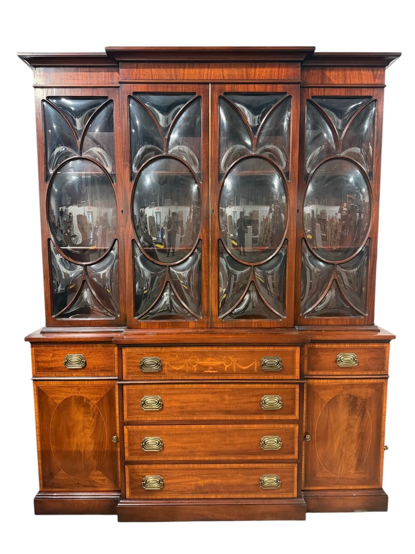 Mahogany Inlaid Breakfront Secretary Bookcase Case (1 of 8)