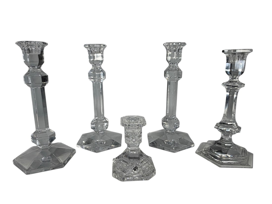 Baccarat & Val St Lambert Crystal Candlesticks 5pc (1 of 9)
