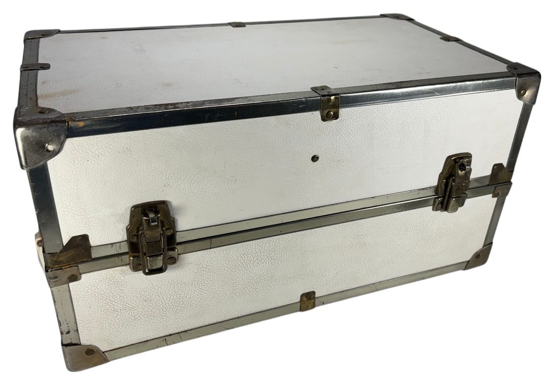 Vintage White Metal Bound Storage Trunk Chest (1 of 4)