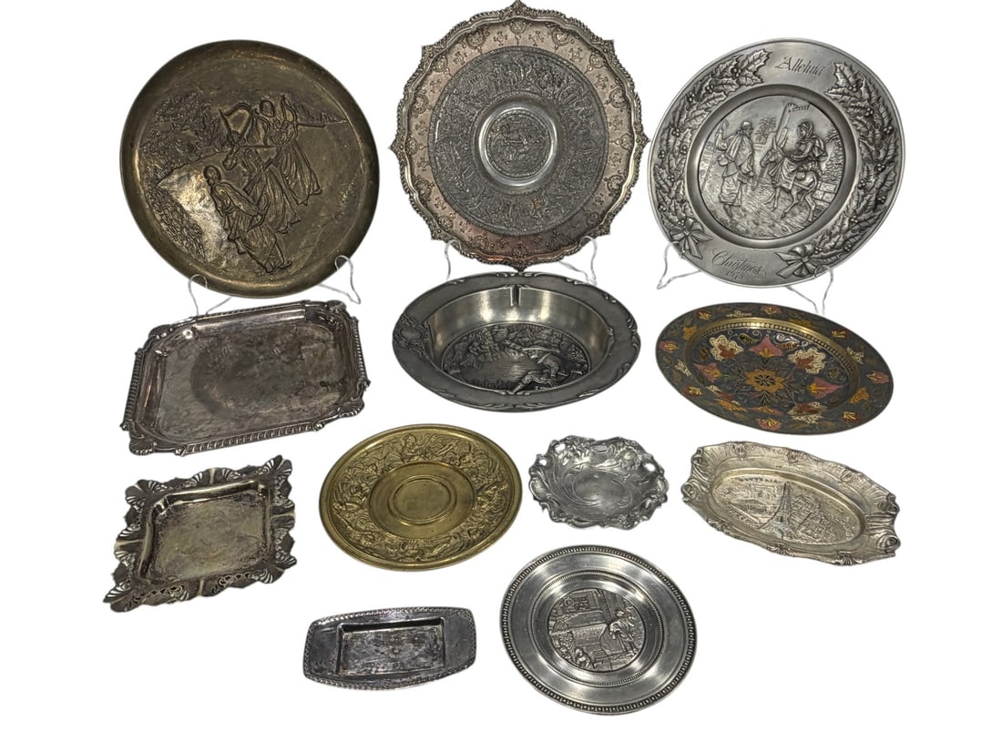 Assorted Decorative Metal Plates & Trays 12pc LOT (1 of 8)
