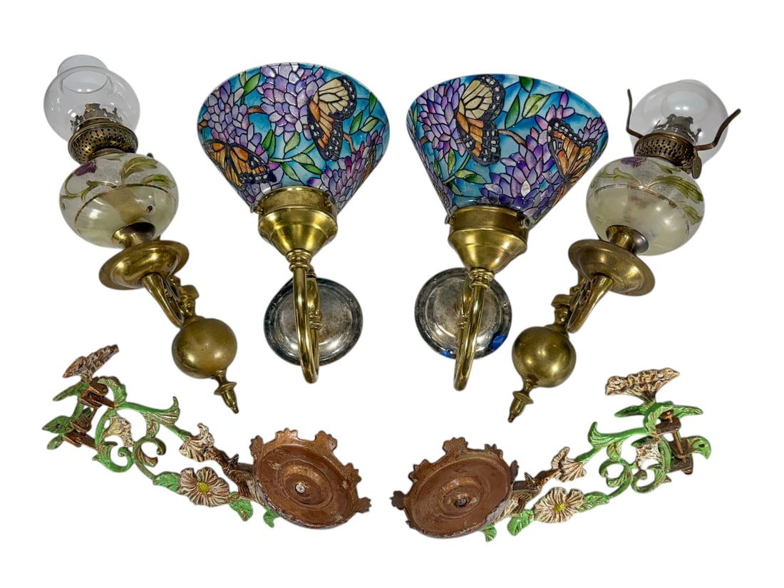 Assorted Antique Wall Sconces w/ Glass Shades 6pcs (1 of 11)