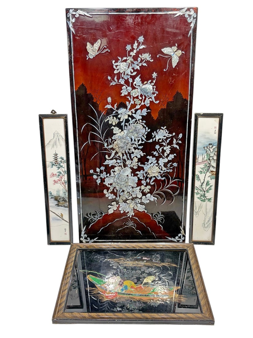 Asian Decorative Panels & Porcelain Art 4pc LOT (1 of 7)