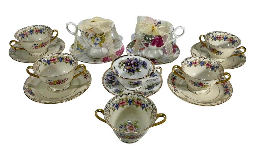 Floral Bone China Cups Saucers Extra Plate 7pc LOT (1 of 6)