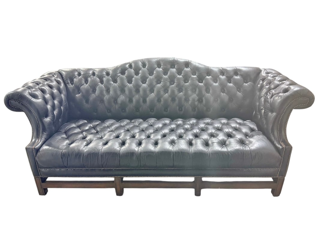 Black Leather Chesterfield Tufted Sofa Large Size (1 of 4)