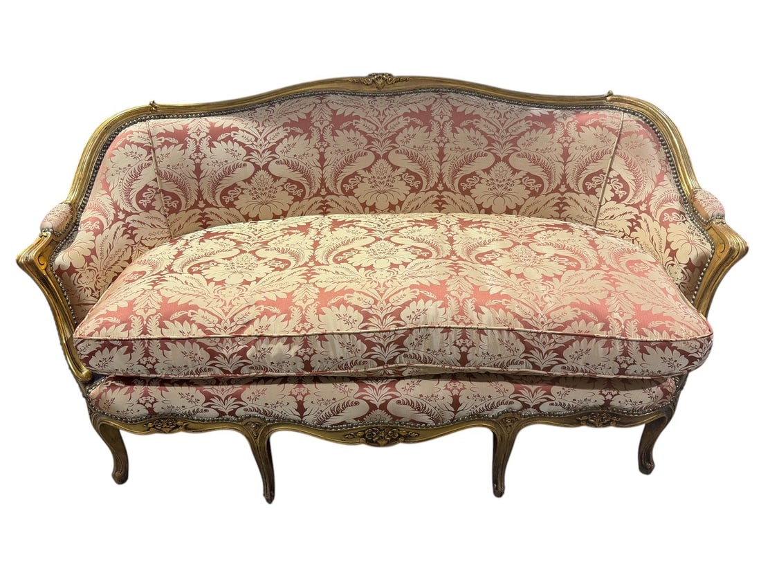 Louis XV Style Giltwood Upholstered Loveseat Sofa (1 of 4)