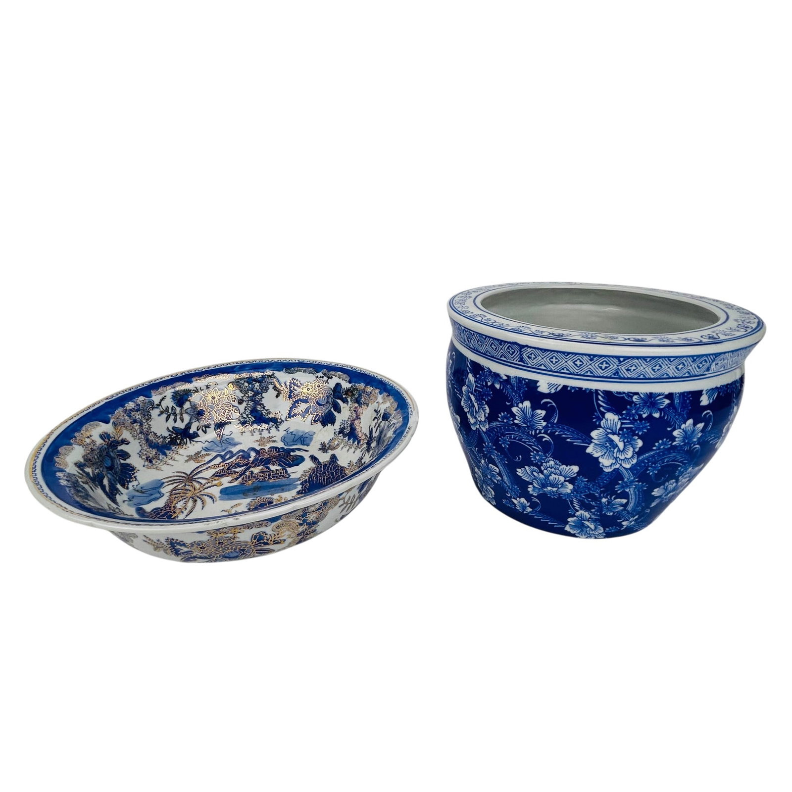 Blue & White Ironstone Floral Planter & Wash Basin (1 of 8)
