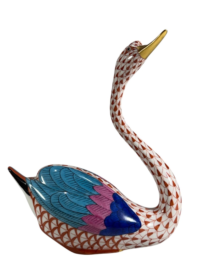 Herend Hungary Fishnet Porcelain Colorful Swan Fig (1 of 5)
