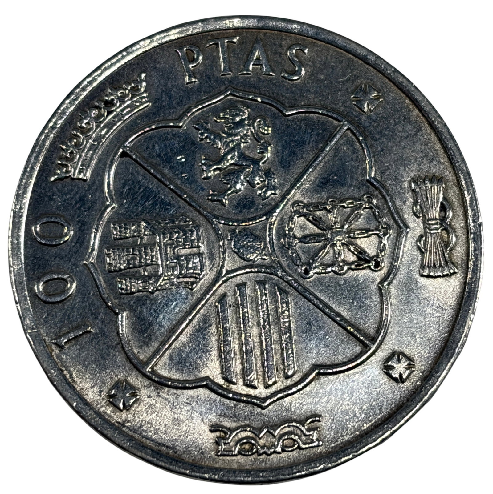 1966 Spain 100 Pesetas Franco Real Silver Coin: Spain 100 Pesetas commemorative coins dated 1966, struck in 80% silver. Feature the portrait of Francisco Franco on the obverse and the Spanish coat of arms on the reverse. Coin weighs approximately 1
