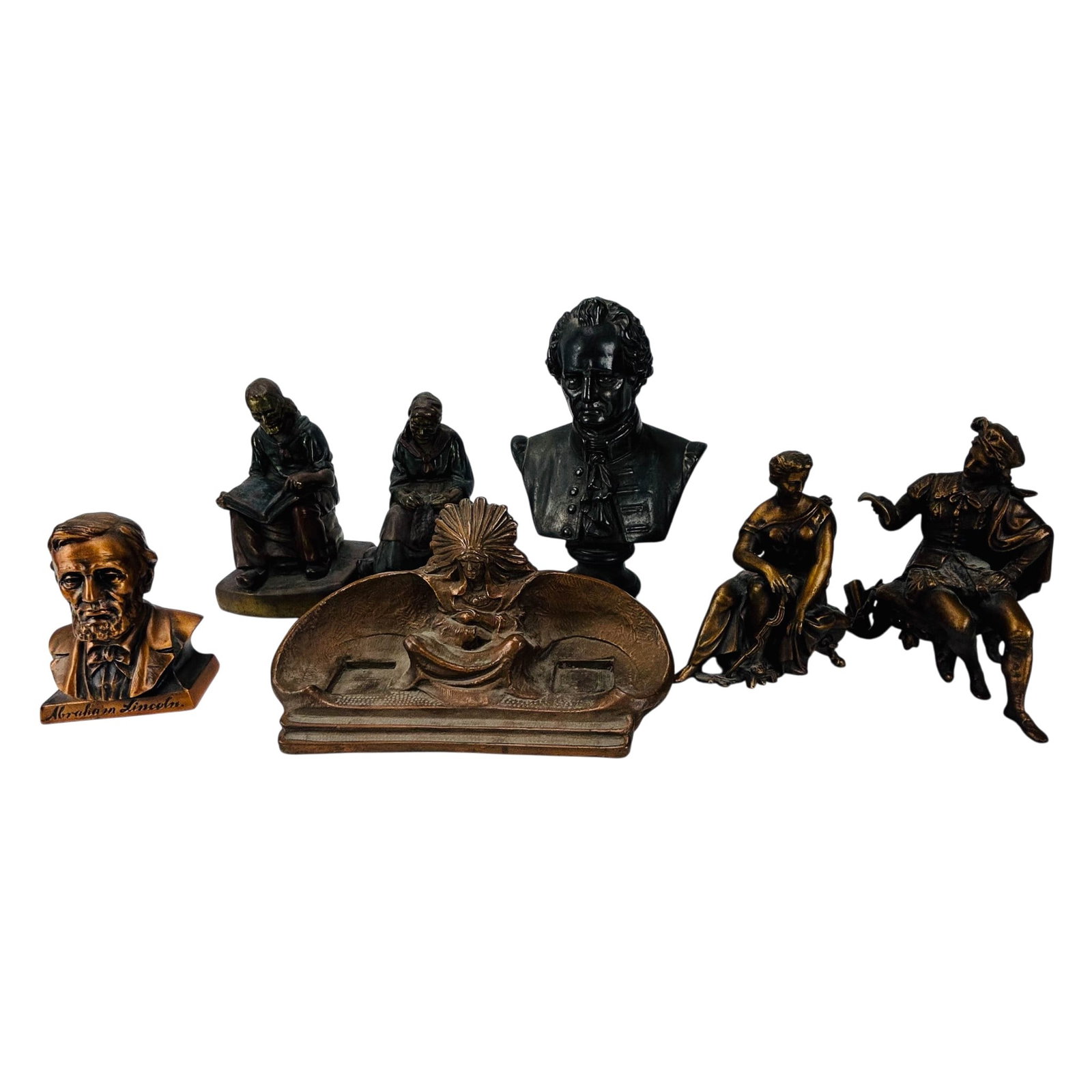 Metal Figural Sculptures Busts Bank & Bookends LOT (1 of 6)