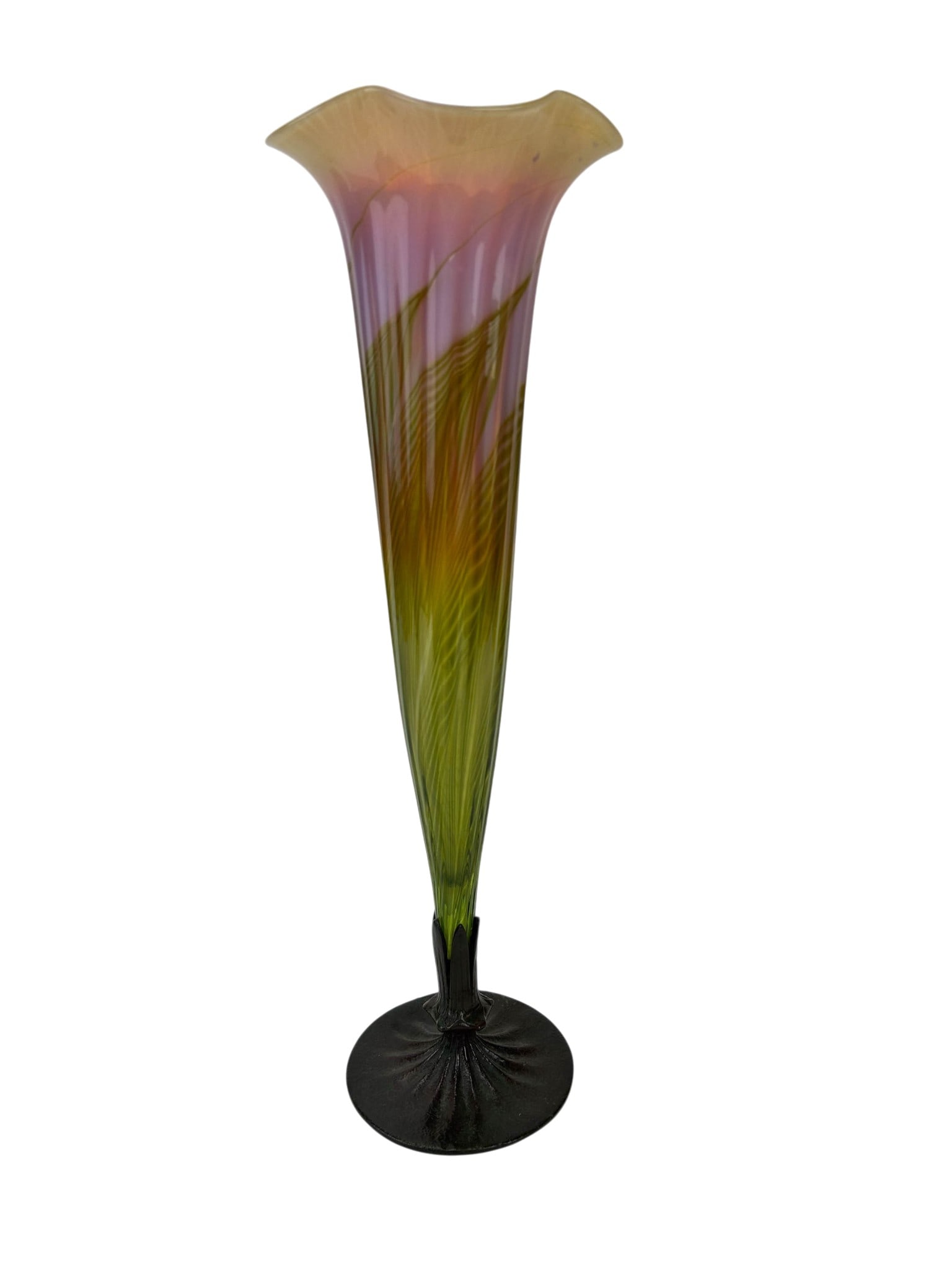 Art Deco Pulled Feather Bronze Mount Trumpet Vase (1 of 5)