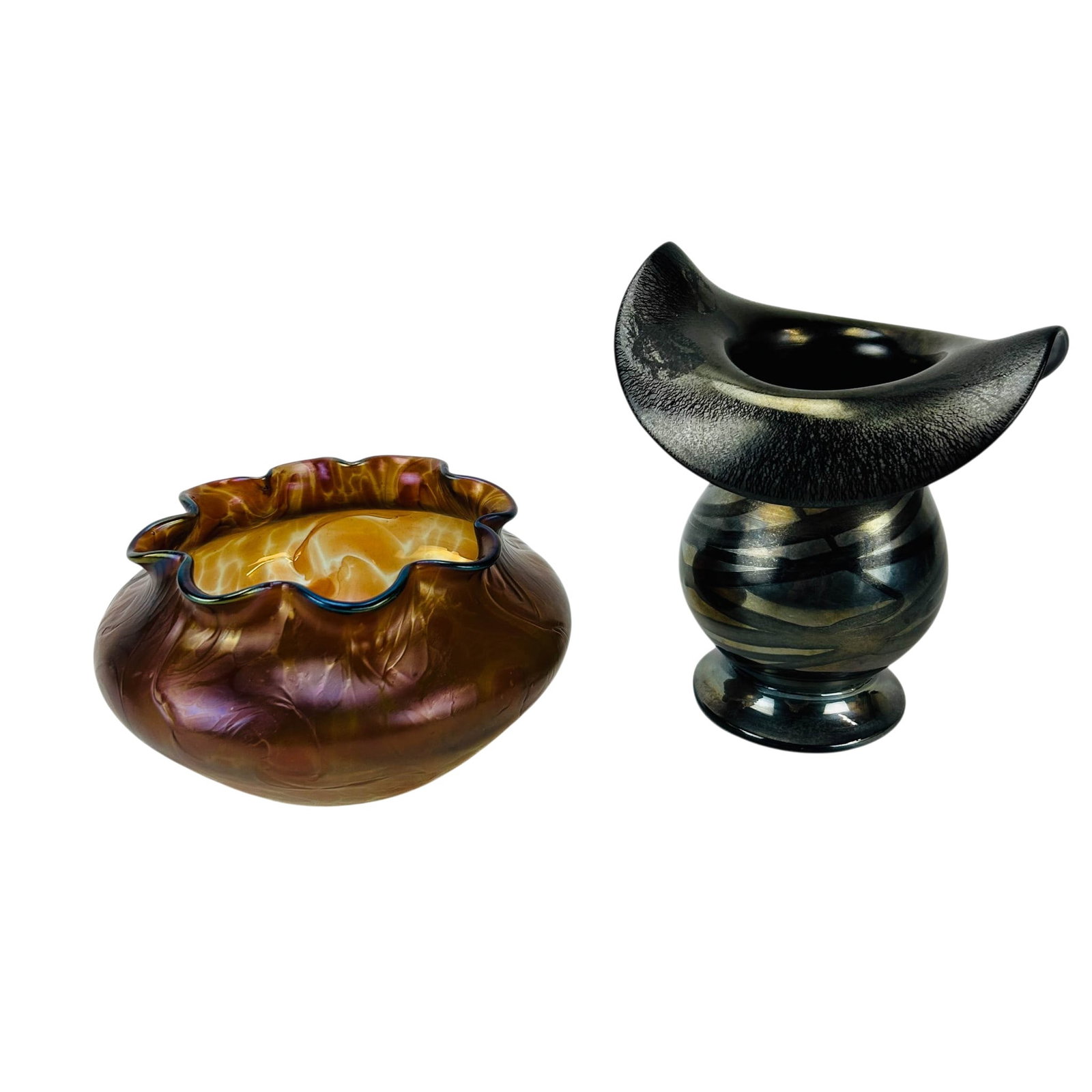 Art Nouveau Studio Blown Iridescent Vase & Bowl 2p (1 of 10)