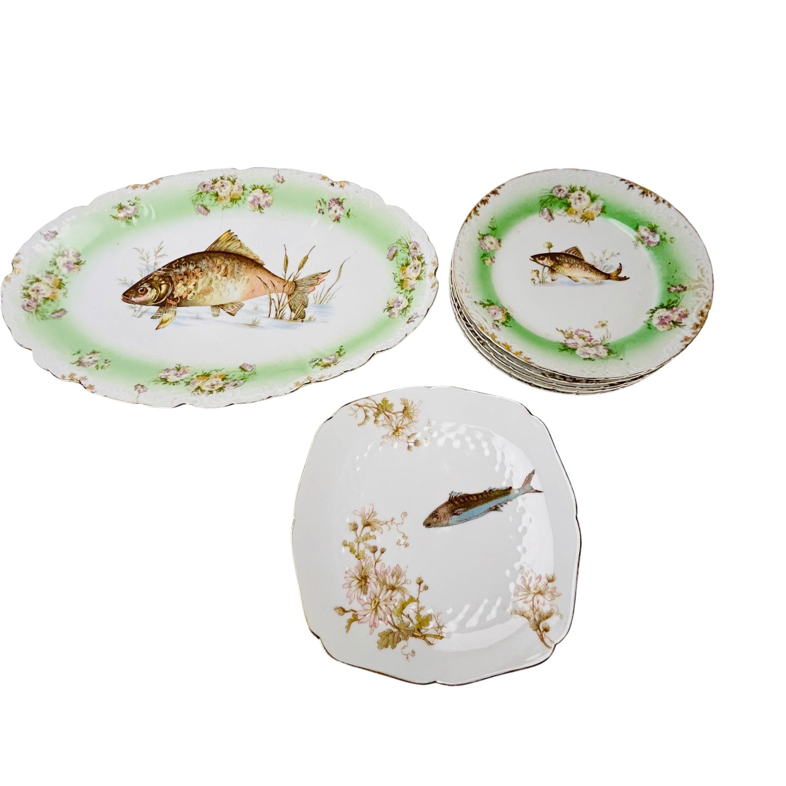 Limoges & Austria Porcelain Fish Plates & Platter (1 of 6)