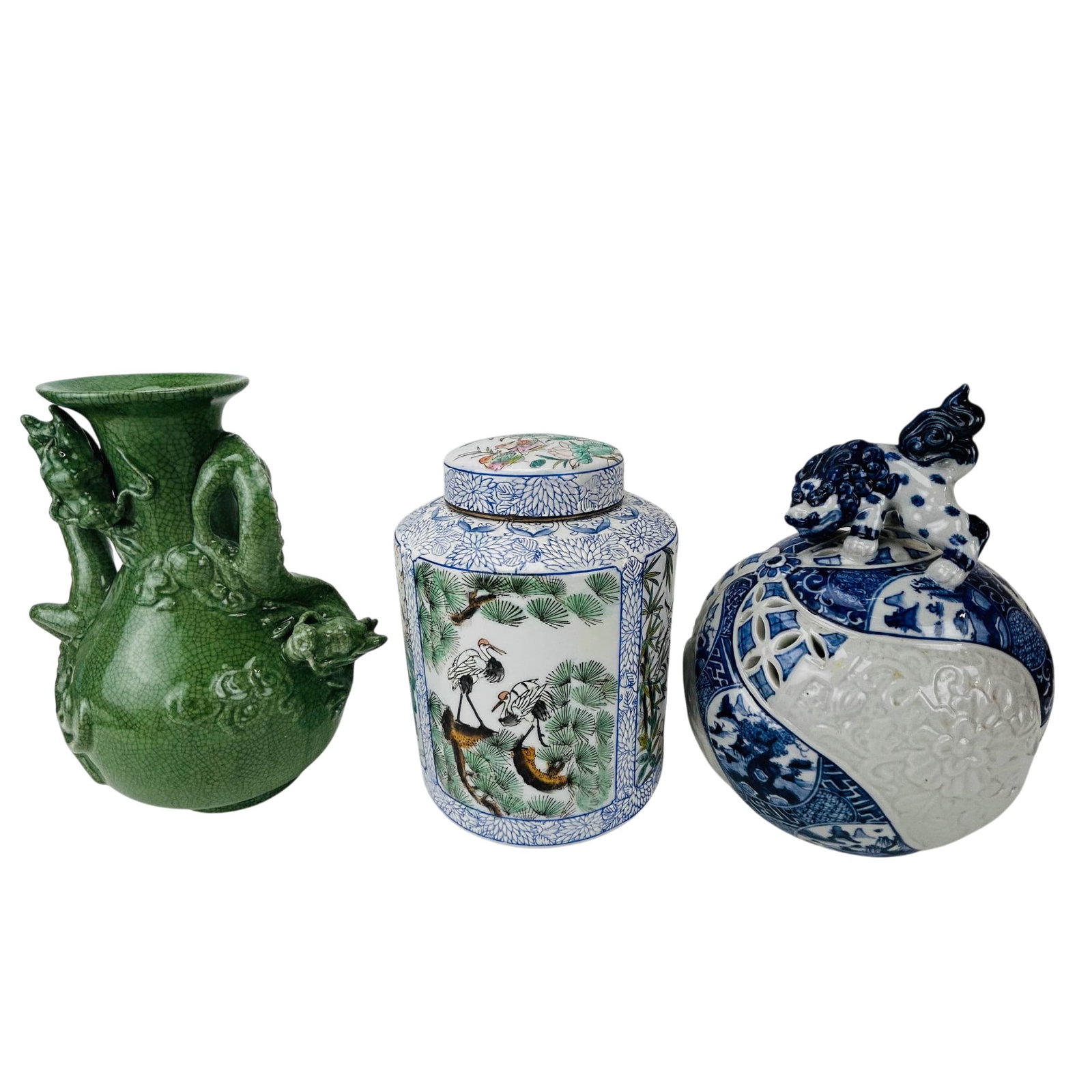 Chinese Porcelain Dragon Vase Floral Ginger Jar 3p (1 of 9)