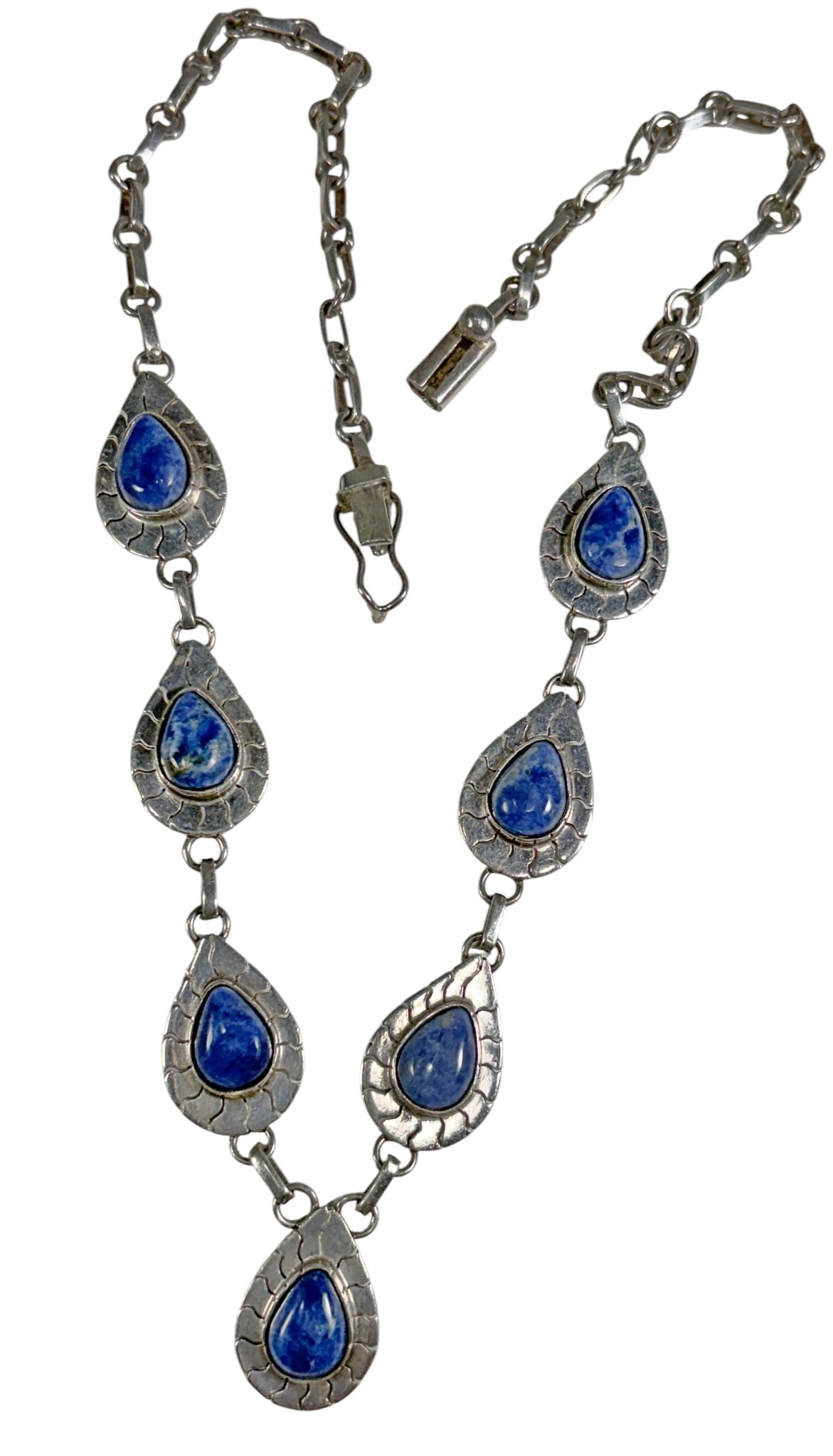 Sterling Silver 925 Lapis Teardrop Link Necklace (1 of 6)