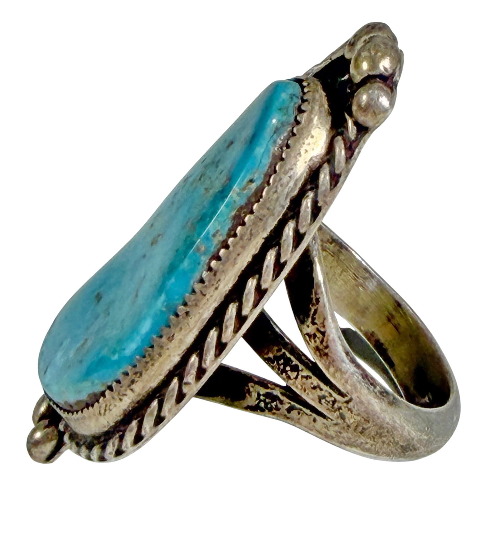 Navajo Sterling Silver Turquoise Cabochon Statement Ring - 2