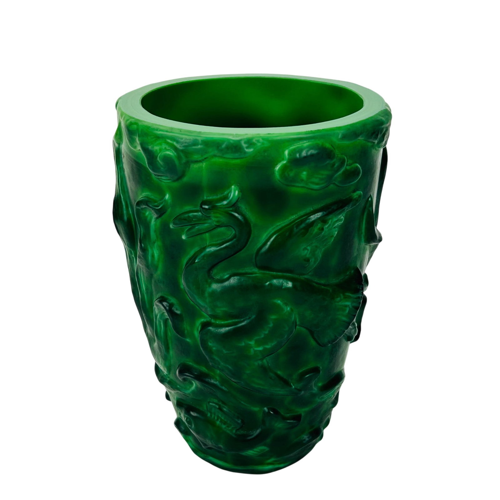 Malachite Czech Glass Art Deco Bird & Fish Vase (1 of 3)