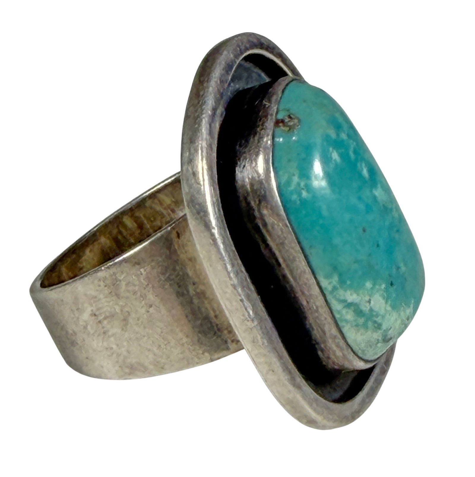 Navajo Sterling Silver Turquoise Cabochon Statement Ring - 2