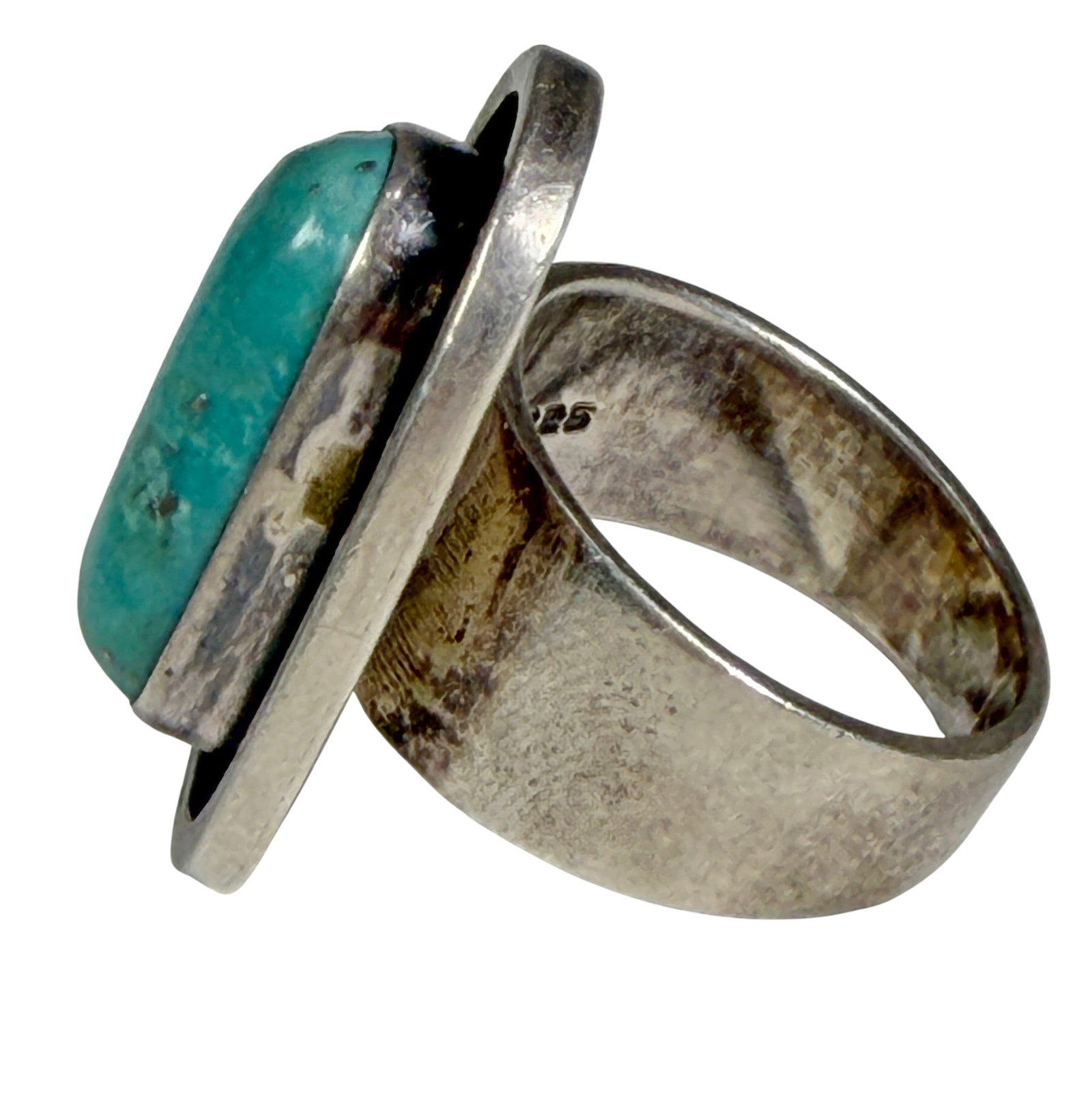 Navajo Sterling Silver Turquoise Cabochon Statement Ring - 3