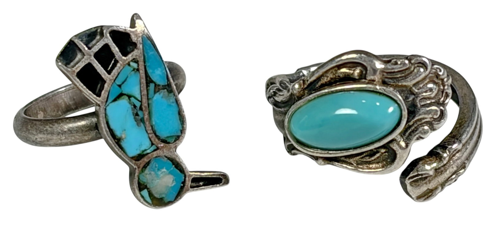 Sterling Silver Turquoise Figural Rings 2pc LOT (1 of 5)
