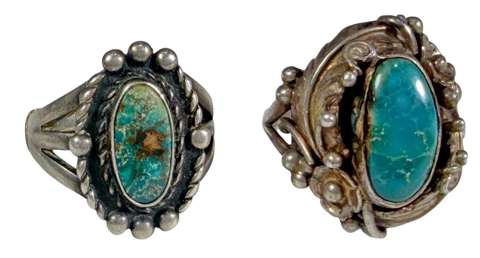 Sterling Silver Turquoise Cabochon Rings 2pc LOT (1 of 4)