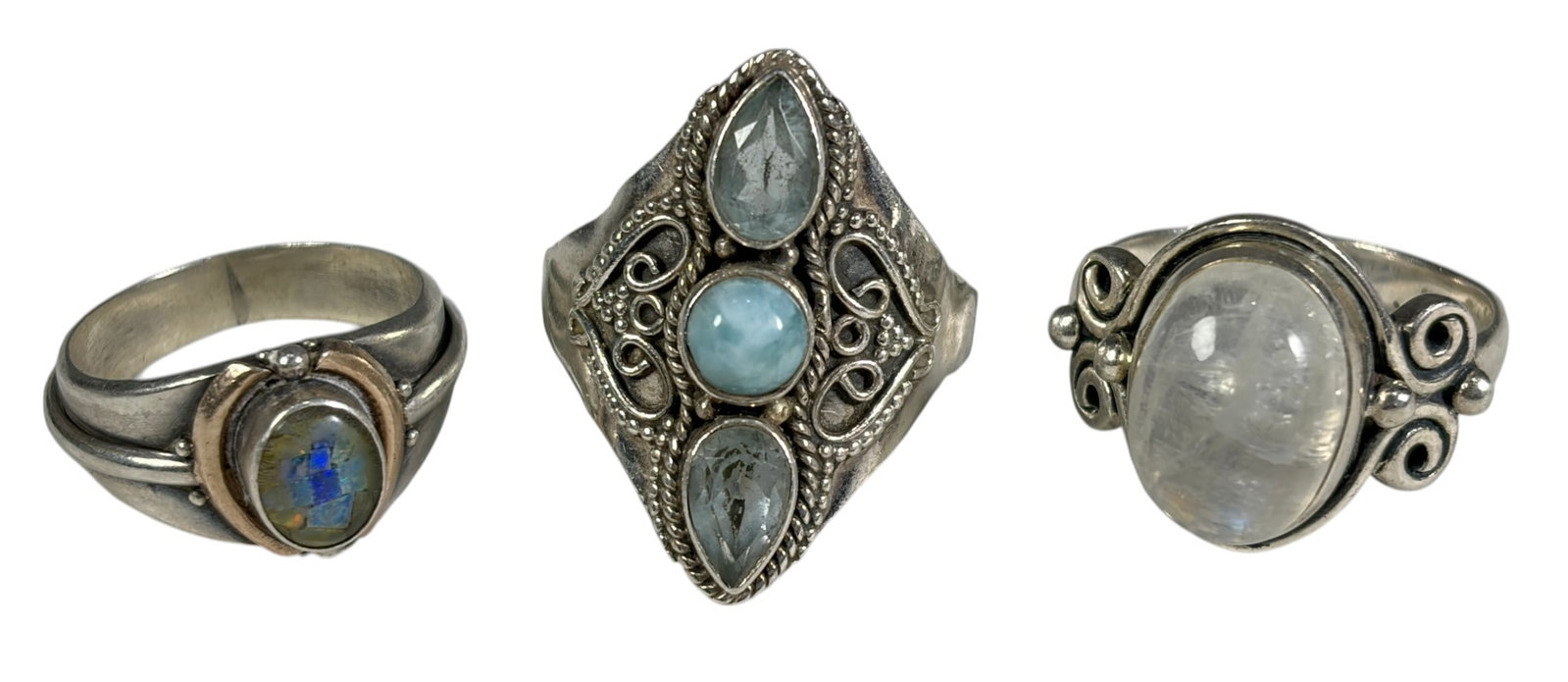Sterling Silver Gemstone Cabochon Rings 3pc LOT (1 of 6)